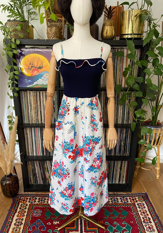 Vintage 1970s Strappy Floral Maxi Dress