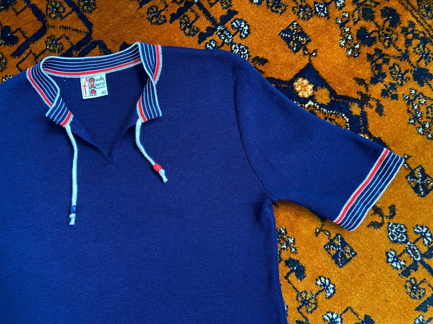 Vintage 1970s Navy Wool & Acrylic Sweater