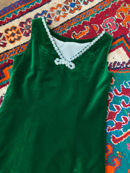 Vintage 1960s Green Velvet Shift Dress