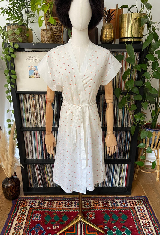 Vintage 1970s White Cherry Print Wrap Dress