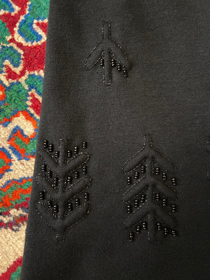 Vintage 1960s Black Beaded Wool Shift Dress