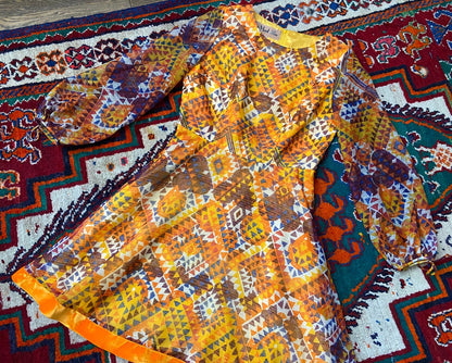 Vintage 1970s Vera Mont Orange Print Mini Dress