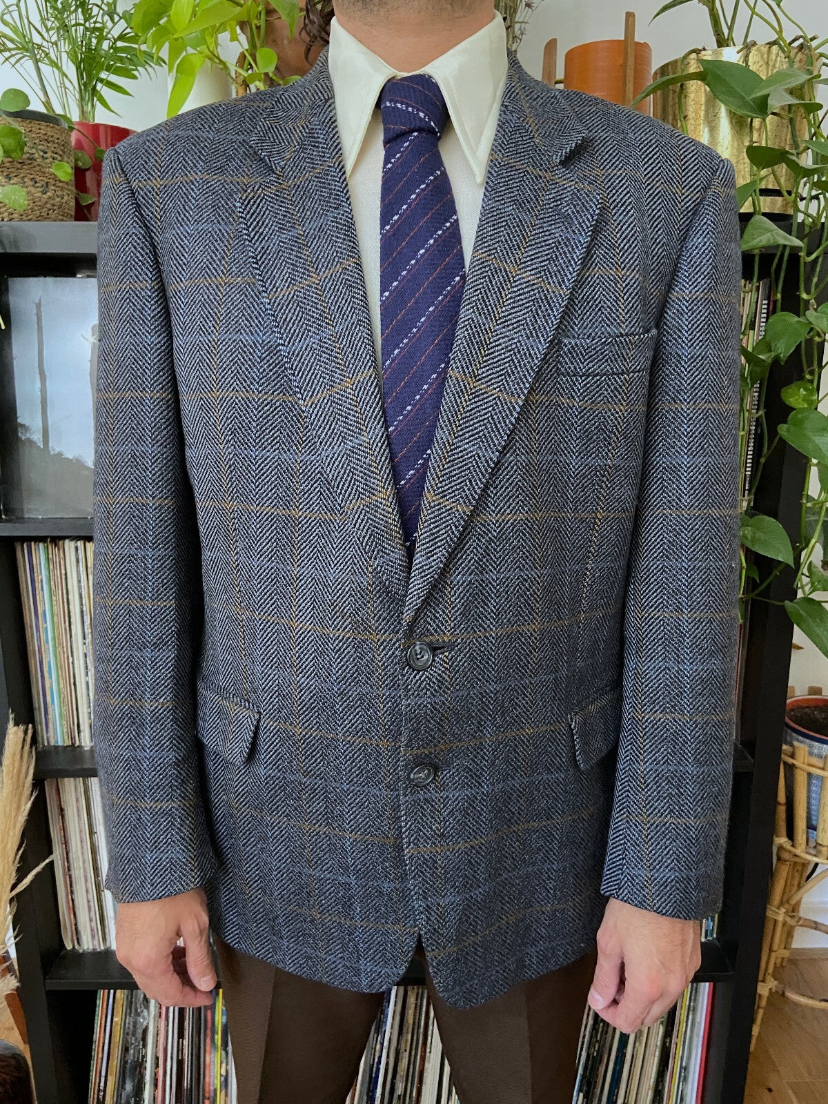 Vintage 1980s Herringbone Lambswool Blazer Jacket