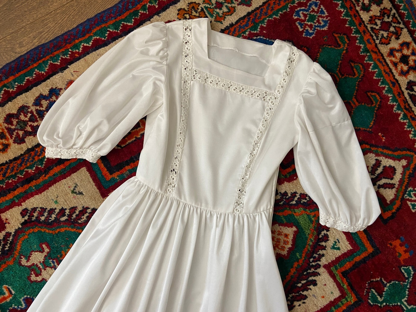 Vintage 1970s White Homemade Prairie Dress
