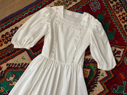 Vintage 1970s White Homemade Prairie Dress