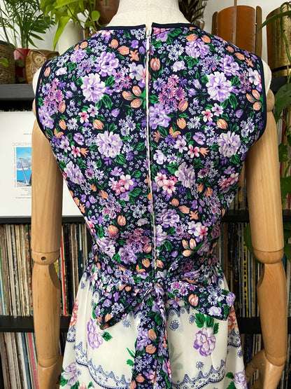 Vintage 1960s Sleeveless Floral Dress