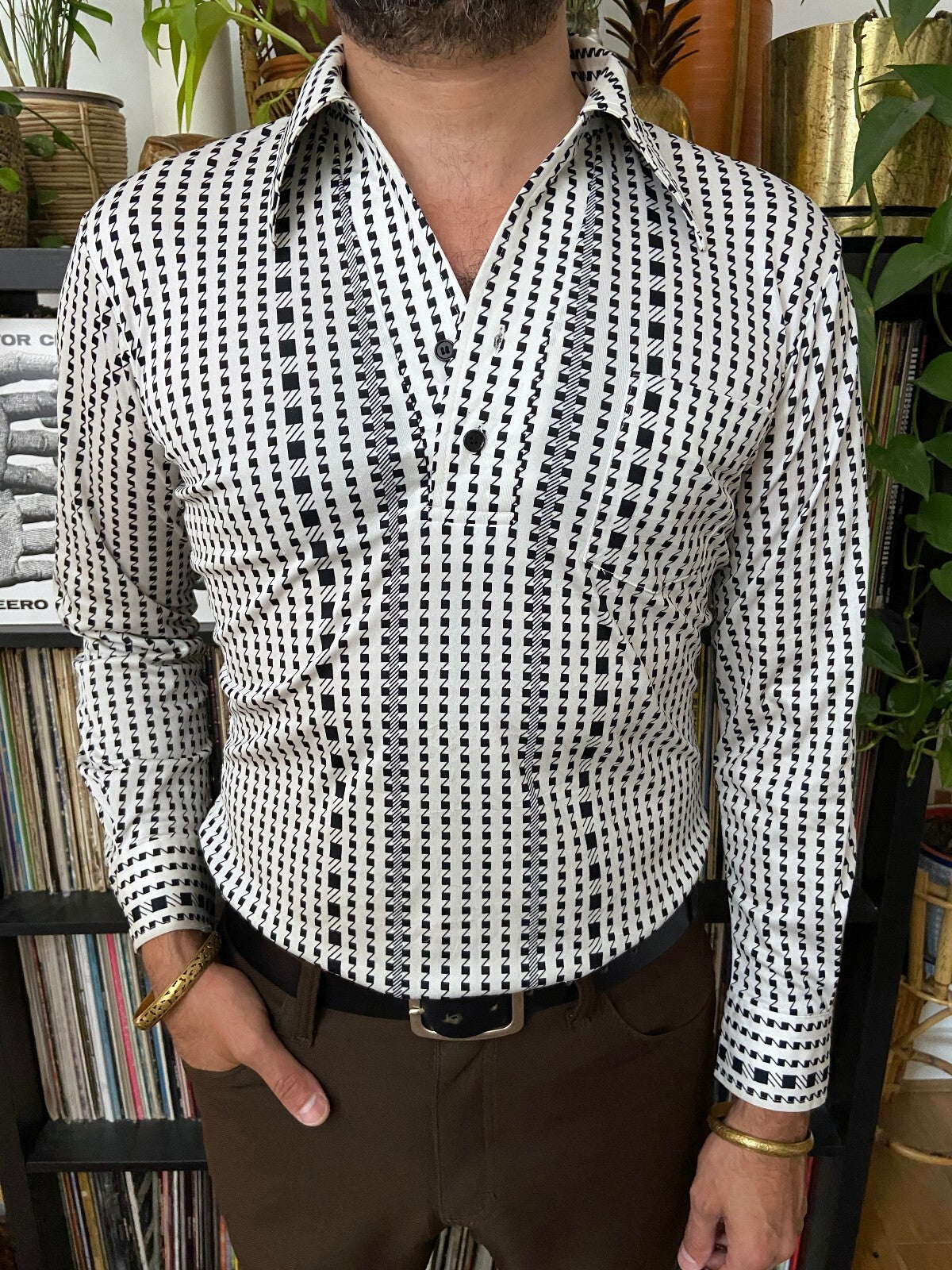 Vintage 1970s Japanese Geometric Patterned Jersey Top