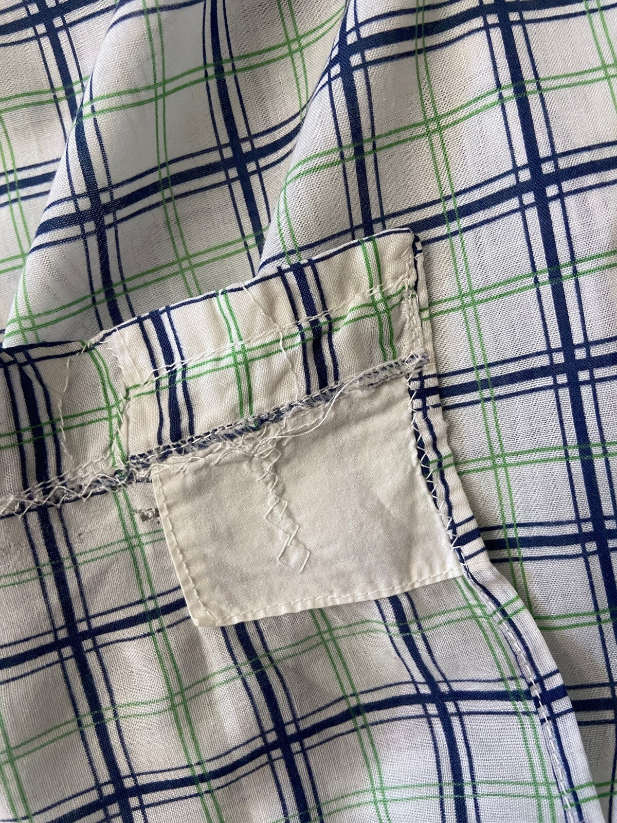 Vintage 1970s White, Green & Navy Checked Shirt