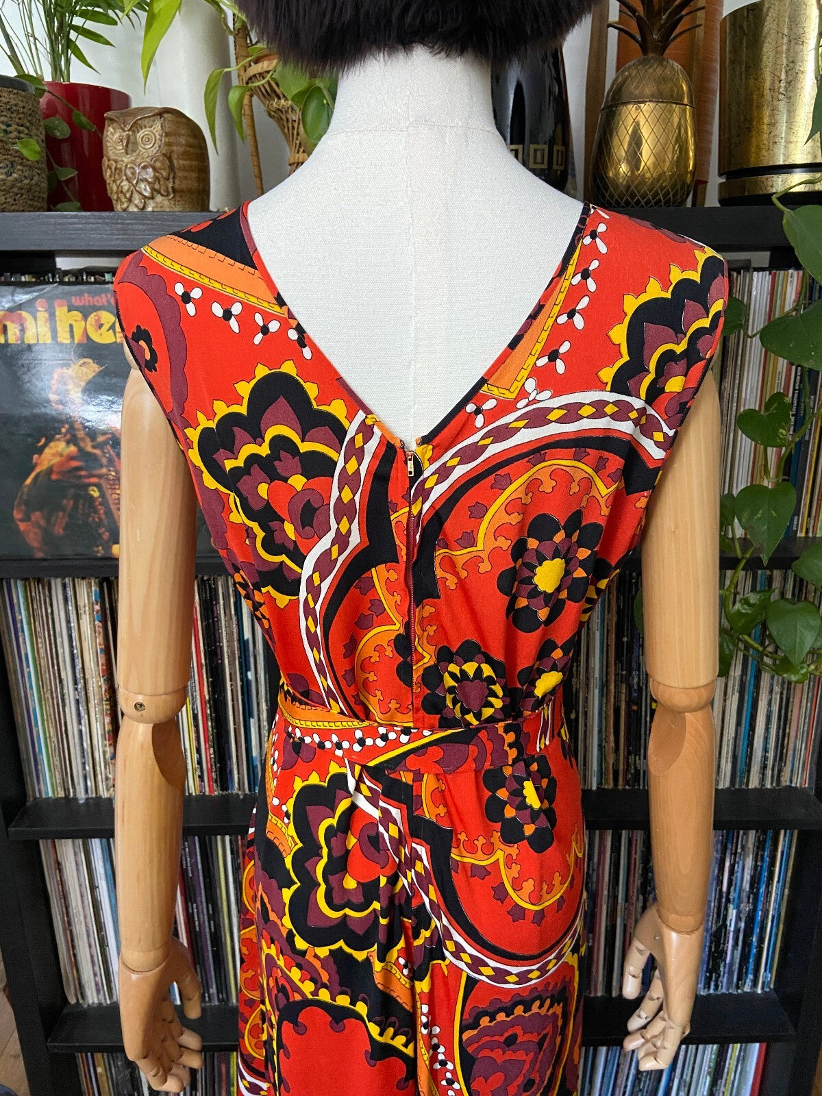 Vintage 1960s Red Psychedelic Sleeveless Dress