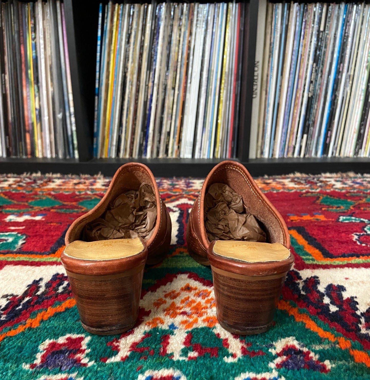 Vintage 1970s Brown Leather Mules UK 4