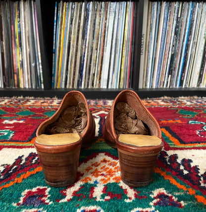 Vintage 1970s Brown Leather Mules UK 4