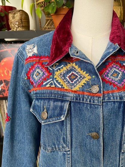 Vintage 90s Southwestern Embroidered Denim Jacket