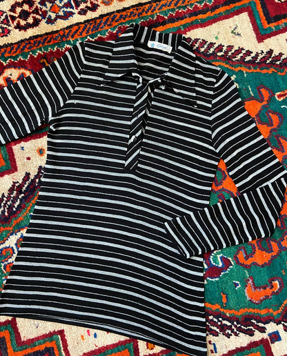 Vintage 1970s Black & Silver Knit Dagger Collar Shirt