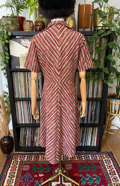 Vintage 1970s Chevron Knit Zip Up Dress