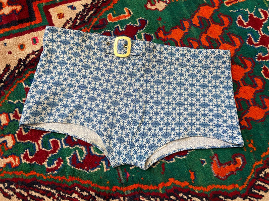 Vintage 1970s Blue Textured Print Swim Shorts