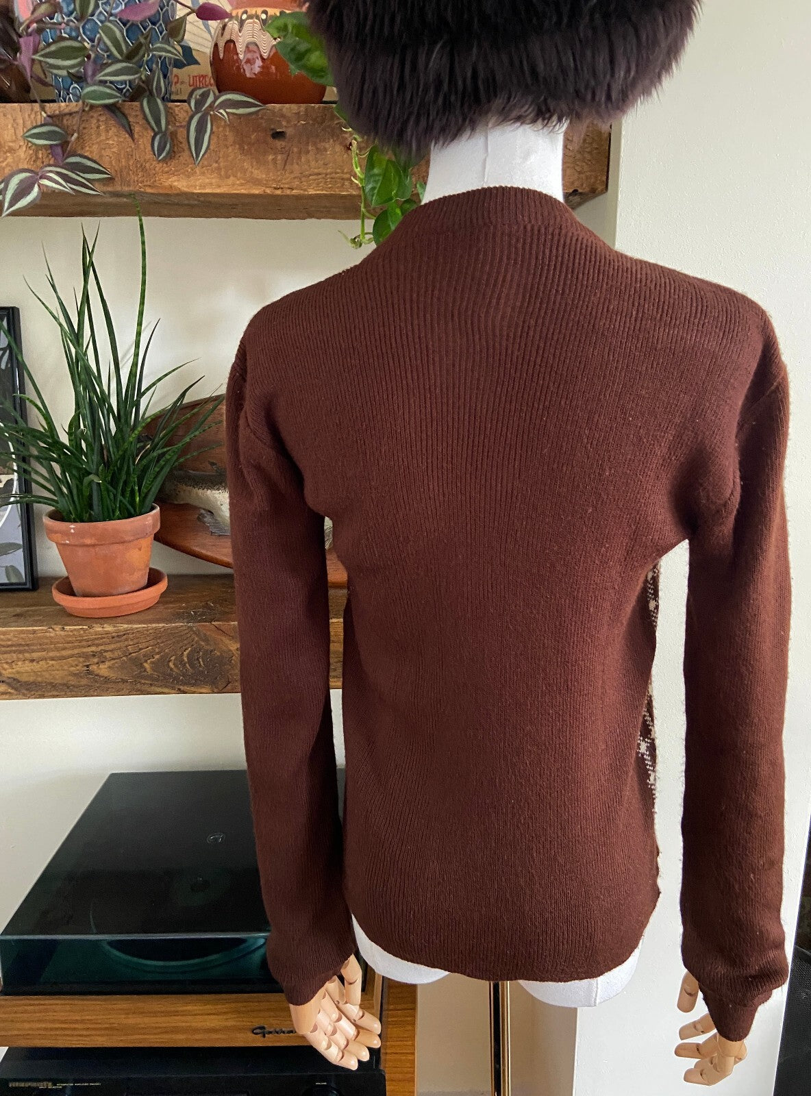 Vintage 1970s Brown V-Neck Jumper