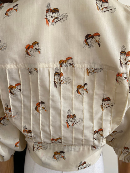 Vintage 1970s Novelty Print Cropped Shirt