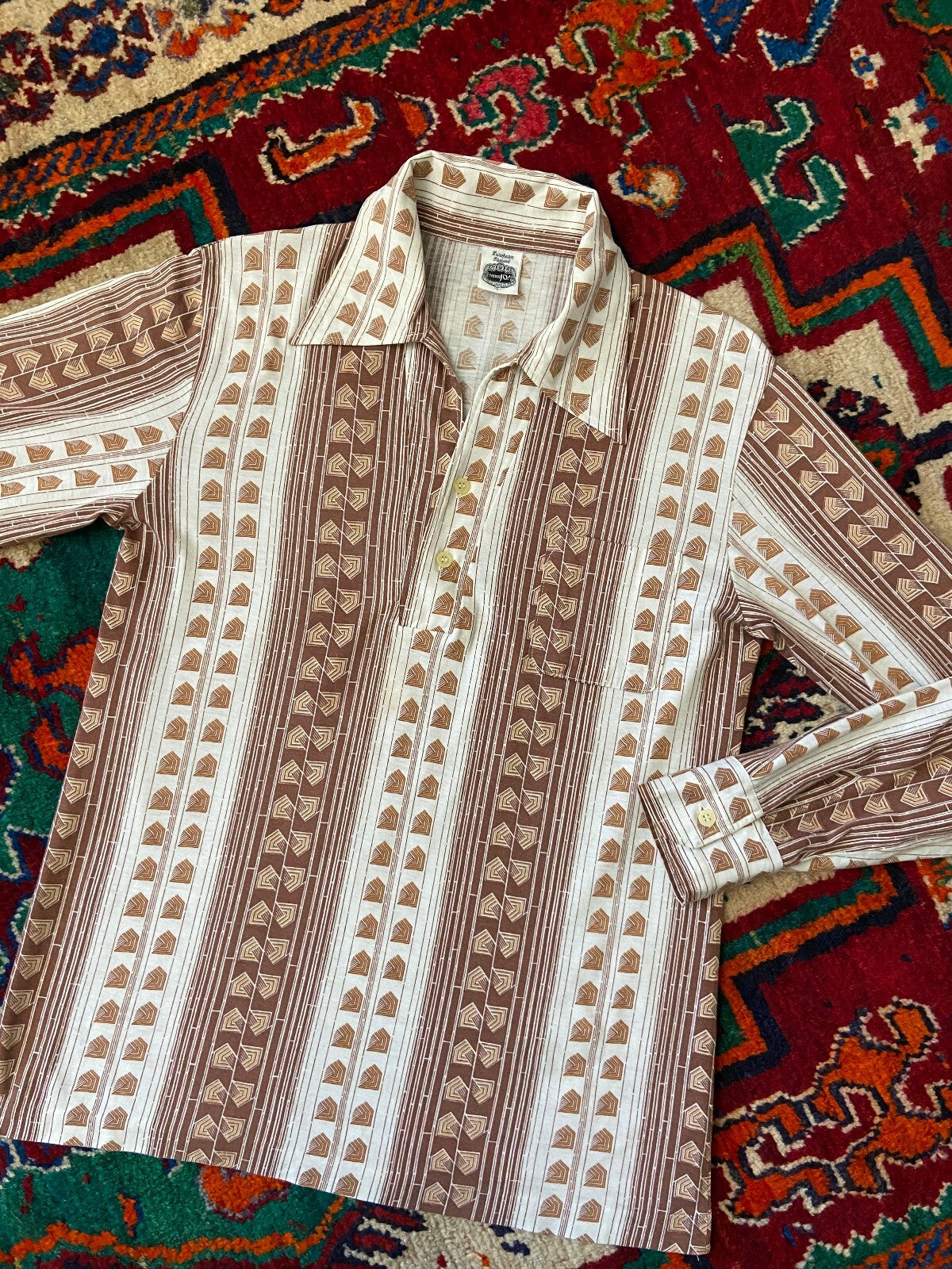 Vintage 1970s Japanese Geometric Print Jersey Top