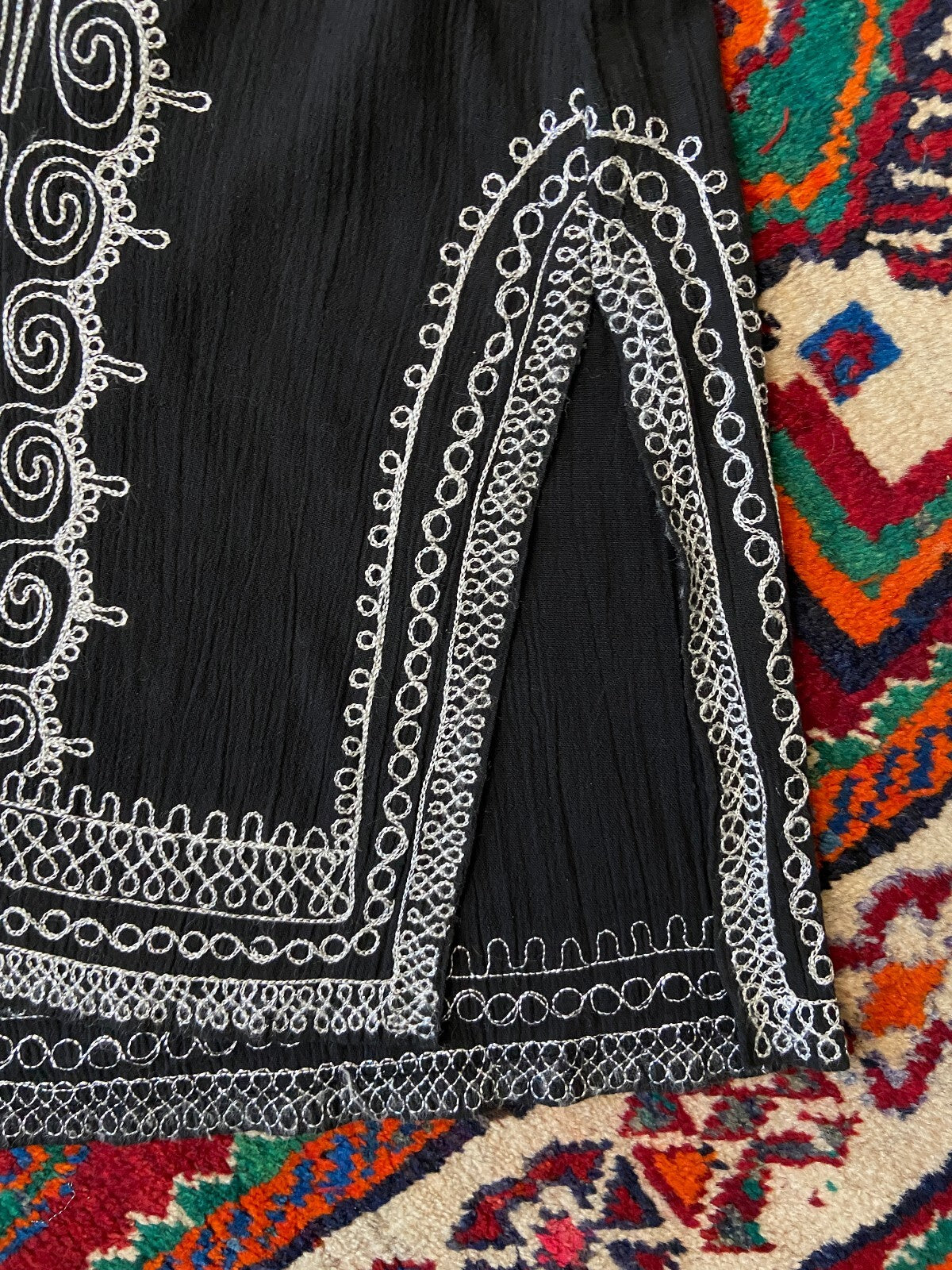 Vintage 1970s Black & Silver Embroidered Kaftan