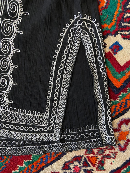 Vintage 1970s Black & Silver Embroidered Kaftan