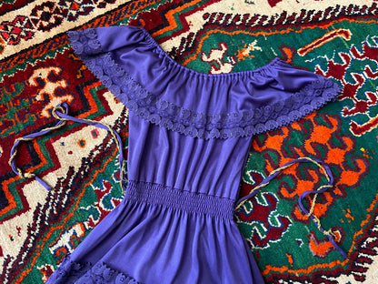 Vintage 1980s C&A Purple Prairie Maxi Dress