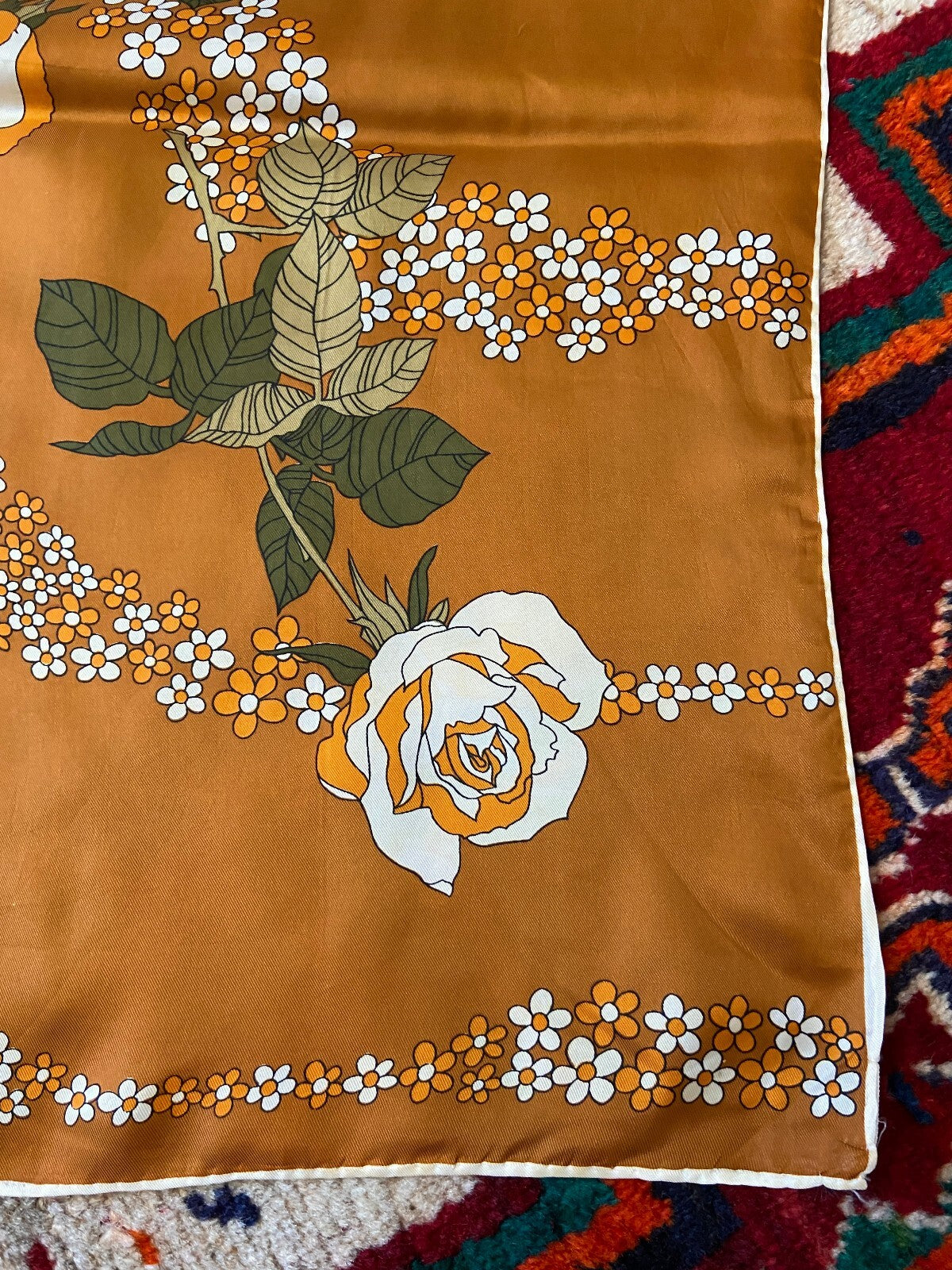 Vintage 1960s Brown Flower Power Scarf