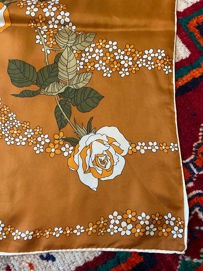 Vintage 1960s Brown Flower Power Scarf