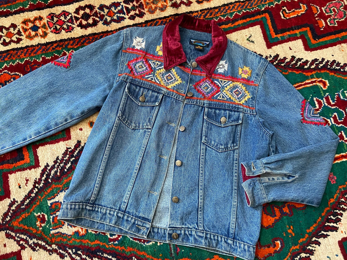 Vintage 90s Southwestern Embroidered Denim Jacket