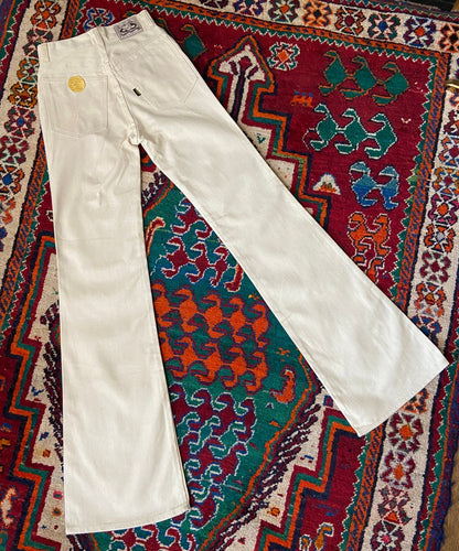 Vintage 1970s Cream Deadstock Jesus Flares W25