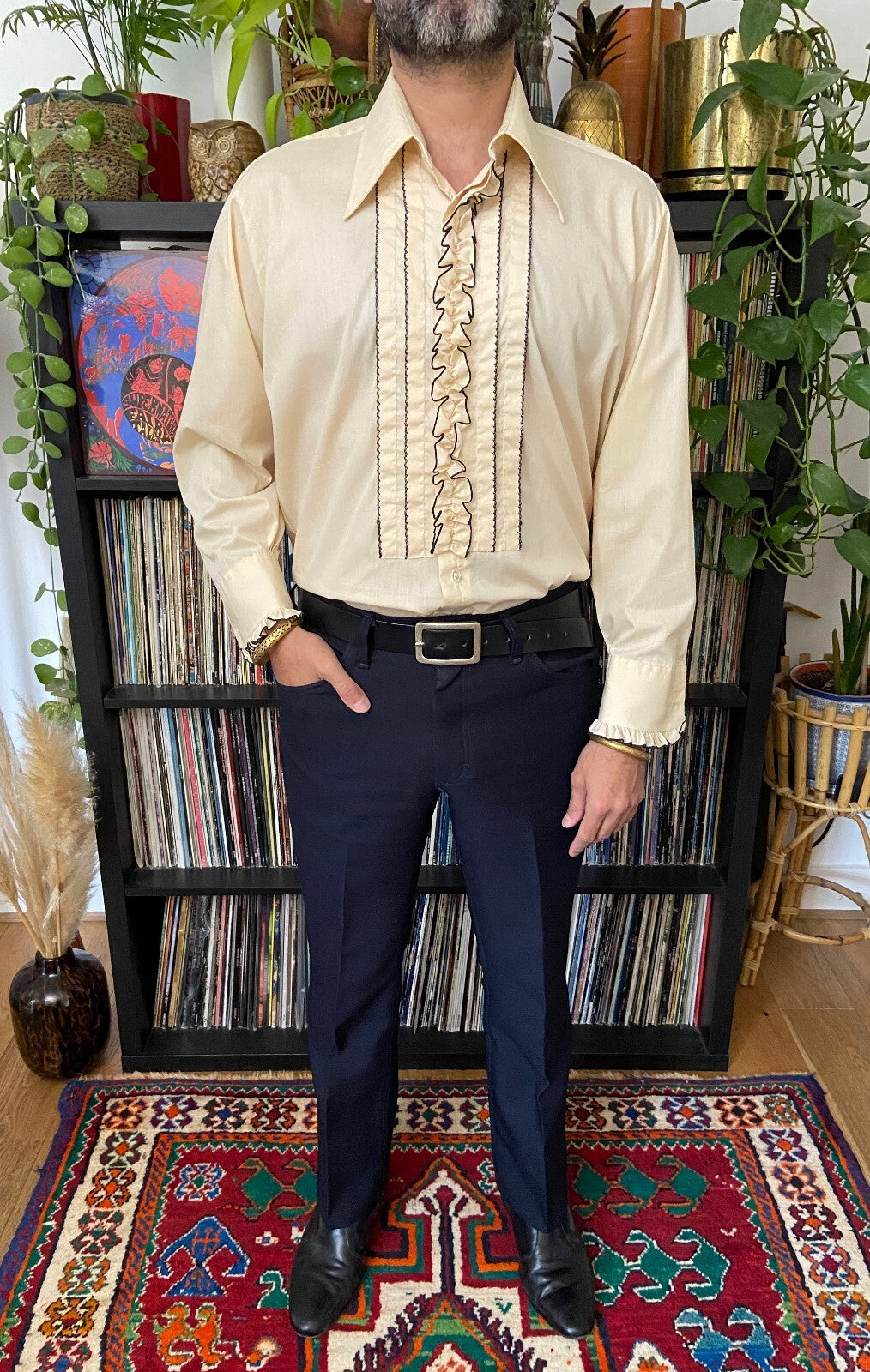 Vintage 1970s Beige After Six Ruffle Shirt