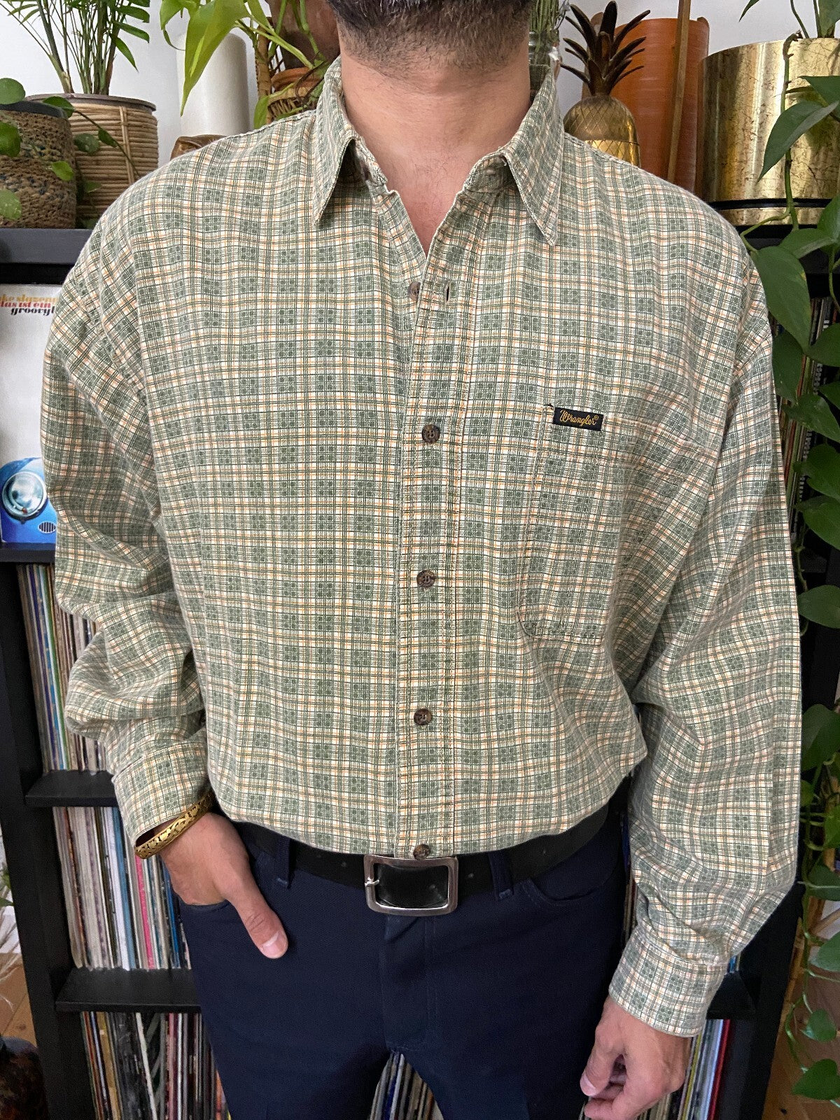 Vintage 90s Green Linen Wrangler Shirt