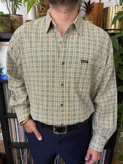 Vintage 90s Green Linen Wrangler Shirt