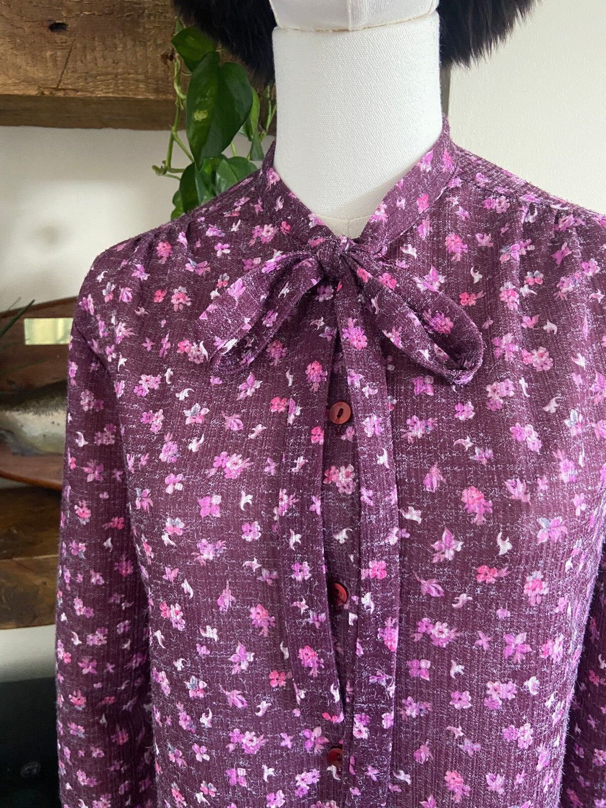 Vintage 1970s Purple Pussybow Blouse