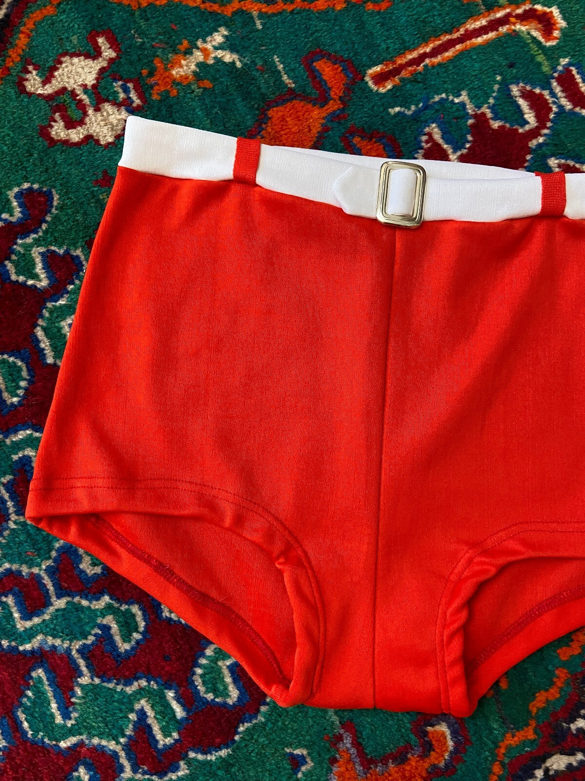 Vintage 1970s Red Belt Detail Swim Shorts