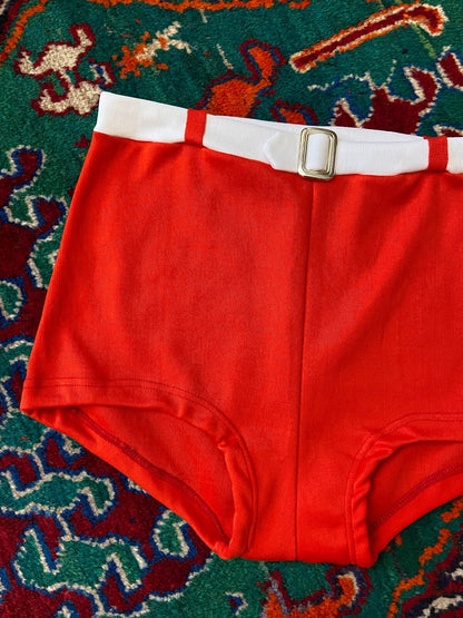 Vintage 1970s Red Belt Detail Swim Shorts