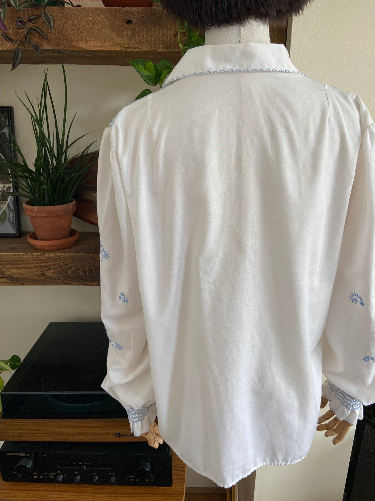 Vintage 1970s Blue Embroidered Penny Lane Blouse