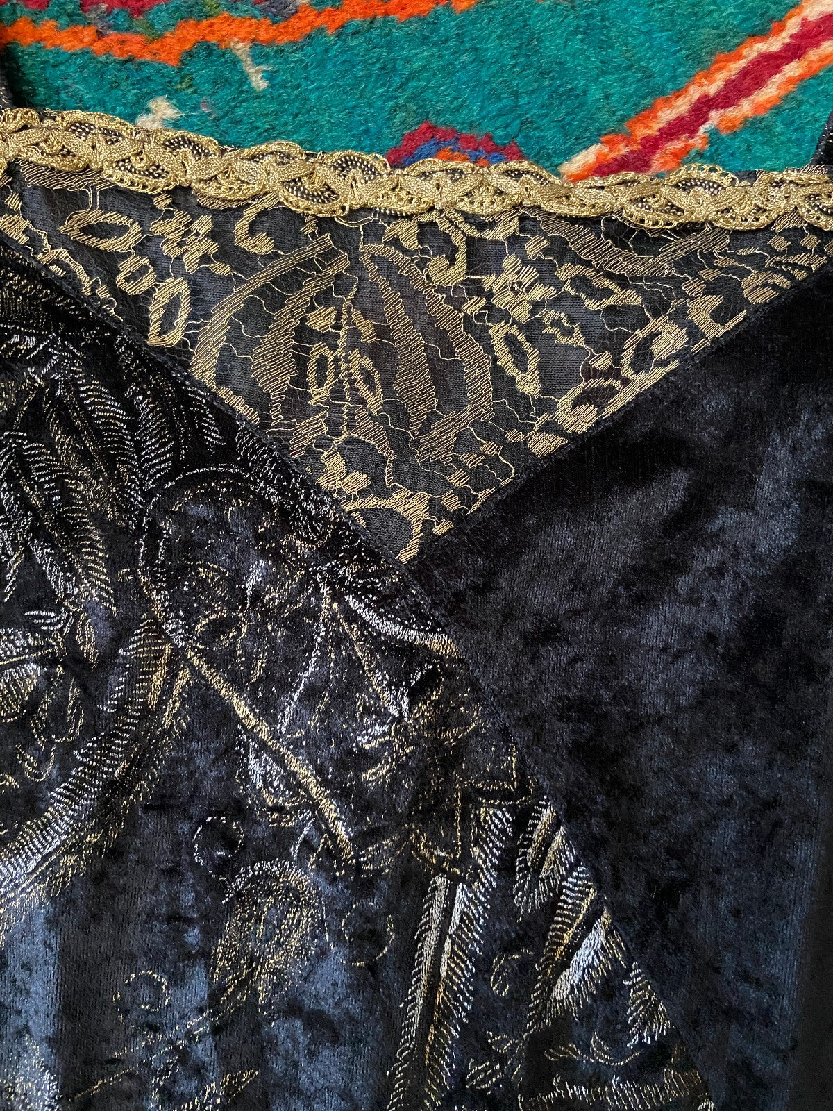 Vintage 1980s Gothic Black & Gold Dress