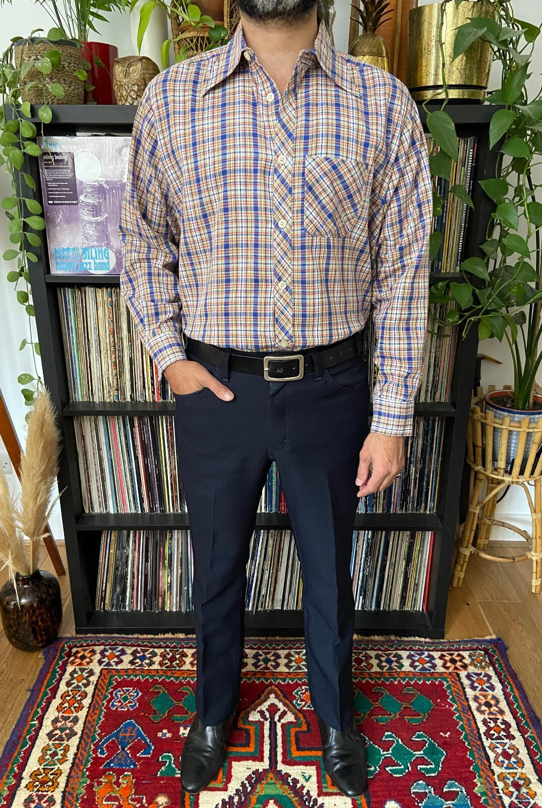 Vintage 1970s Fine Check Dagger Collar Shirt