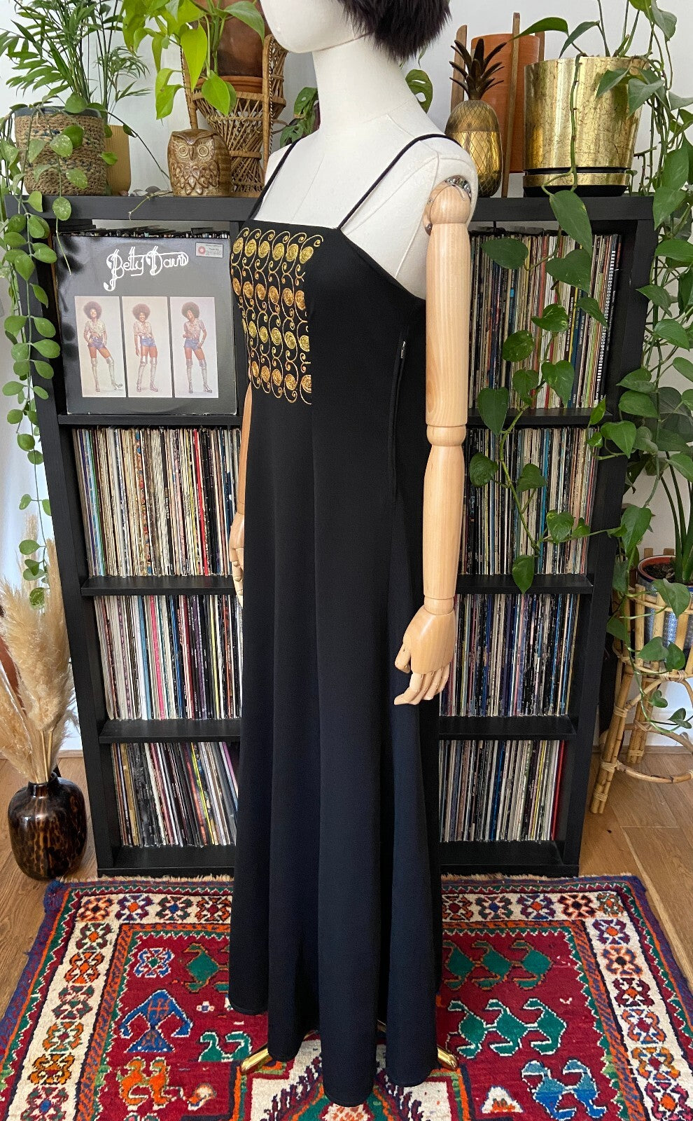 Vintage 1970s Gold Embroidered Sleeveless Maxi Dress