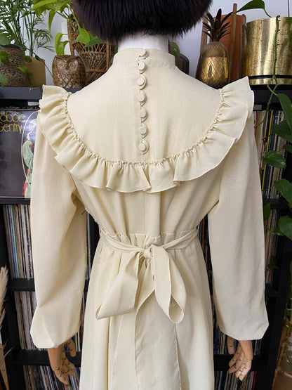 Vintage 1970s Beige Ruffle Long Prairie Dress