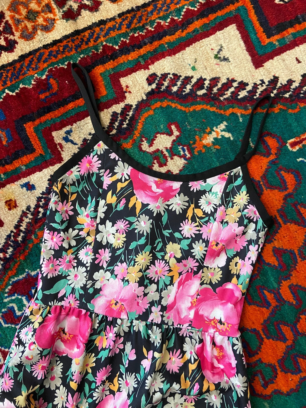 Vintage 1970s Pink Floral Sleeveless Maxi Dress