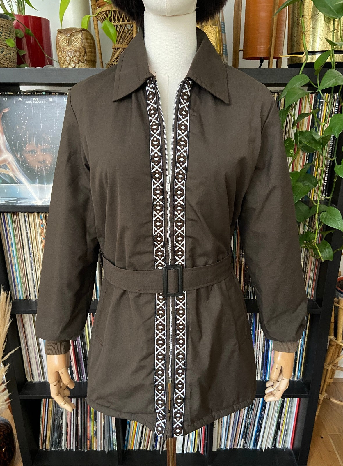 Vintage 1970s Brown Embroidered Raincoat