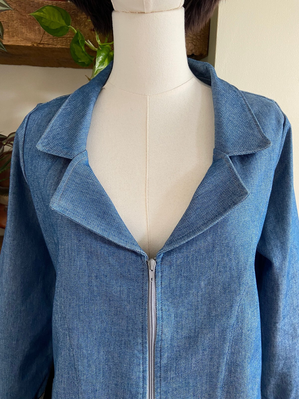 Vintage Blue Denim Zip Up Utility Jacket