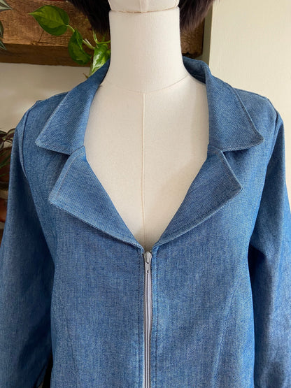 Vintage Blue Denim Zip Up Utility Jacket