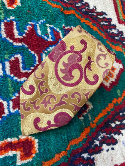 Vintage 1970s Pink & Yellow Woven Pattern Tie