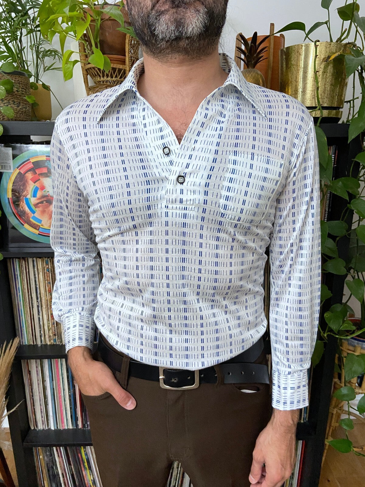 Vintage 1970s Japanese Dash Pattern Jersey Top