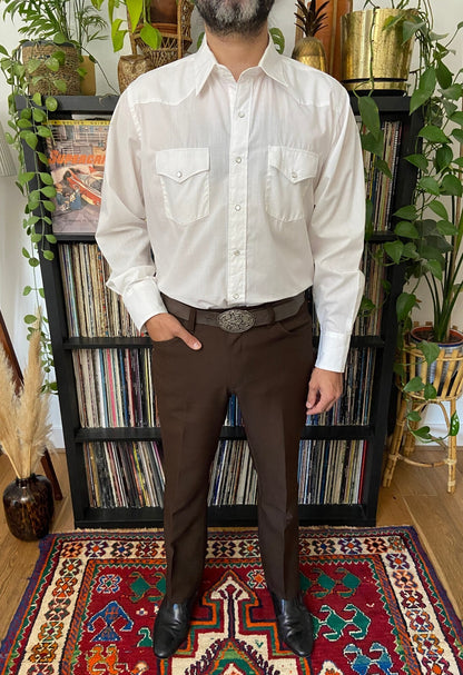 Vintage 1980s Plain White Western Shirt