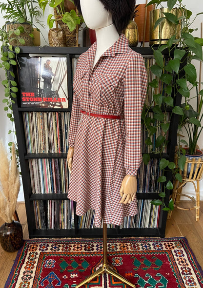 Vintage 1970s Red Check Shirt Dress