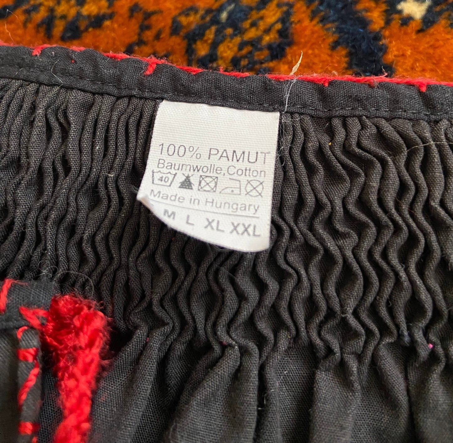 Vintage Black Hungarian Folk Blouse