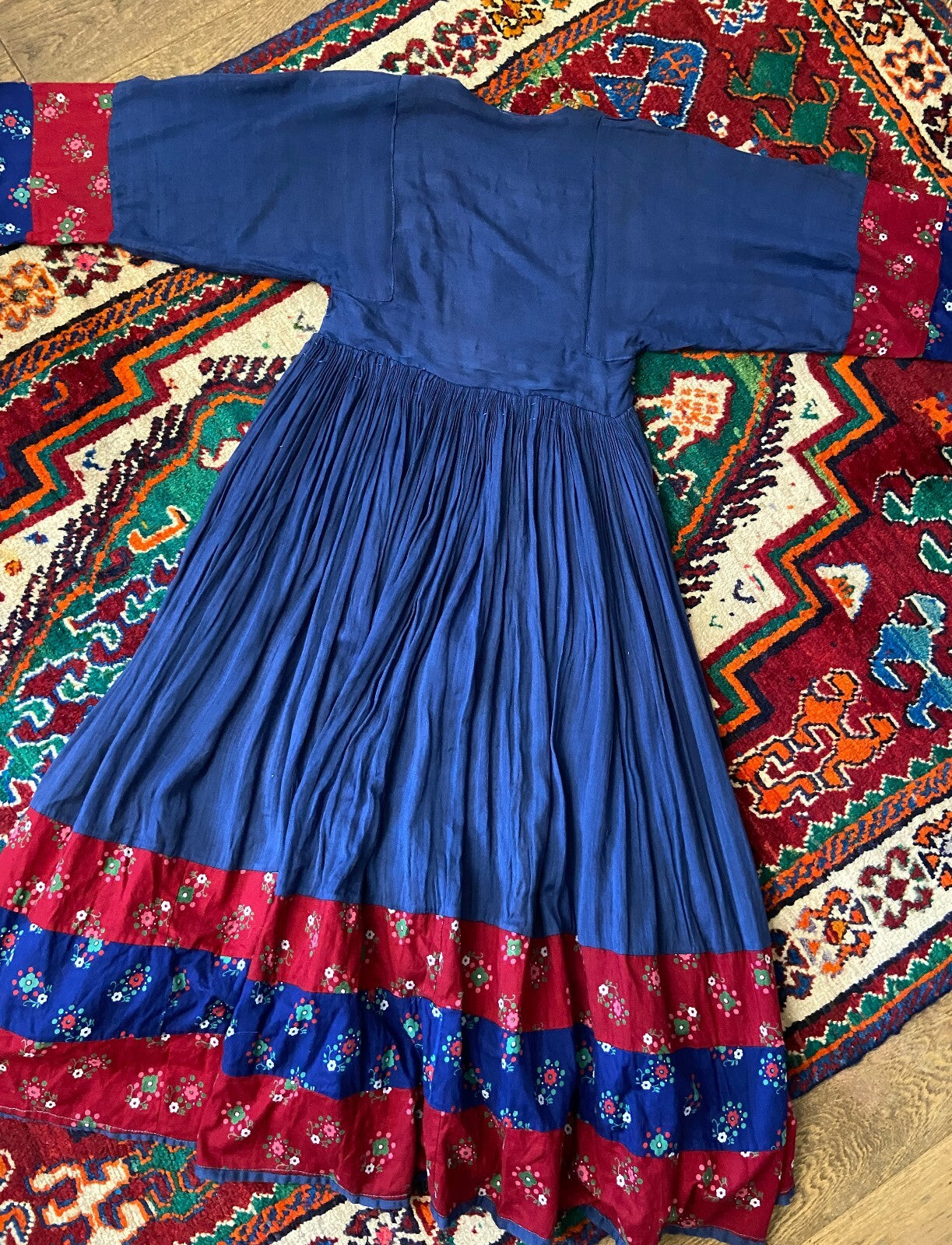 Vintage 1970s Blue Embroidered Afghan Dress